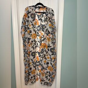 Lane Bryant Ivory Sheer Long Floral Chiffon Duster Jacket Kimono Cover Up O/S